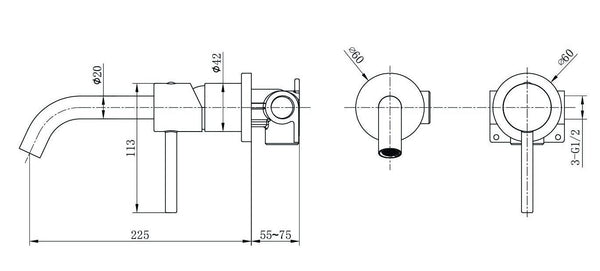 Rubinetto lavabo da incasso a muro monocomando in oro spazzolato Memo
