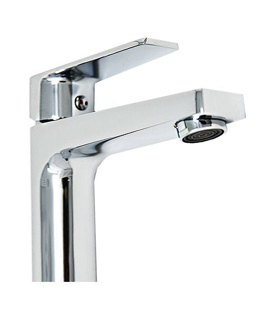Rubinetto lavabo miscelatore alto per ciotola da appoggio Cromo Lucido, vista frontale su sfondo bianco - Exagonshop