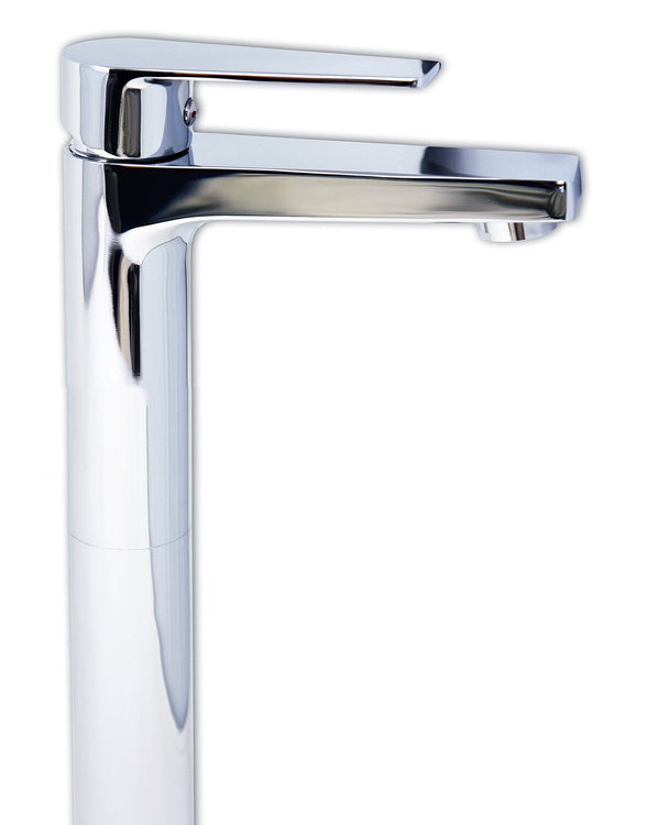 Rubinetto lavabo miscelatore alto per ciotola da appoggio Cromo Lucido, vista laterale del profilo e della forma - Exagonshop