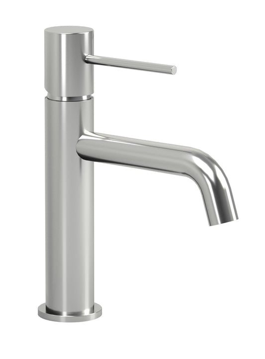 Rubinetto lavabo monocomando cromo con flessibili Hidden Cromo Lucido, vista frontale su sfondo bianco - Exagonshop