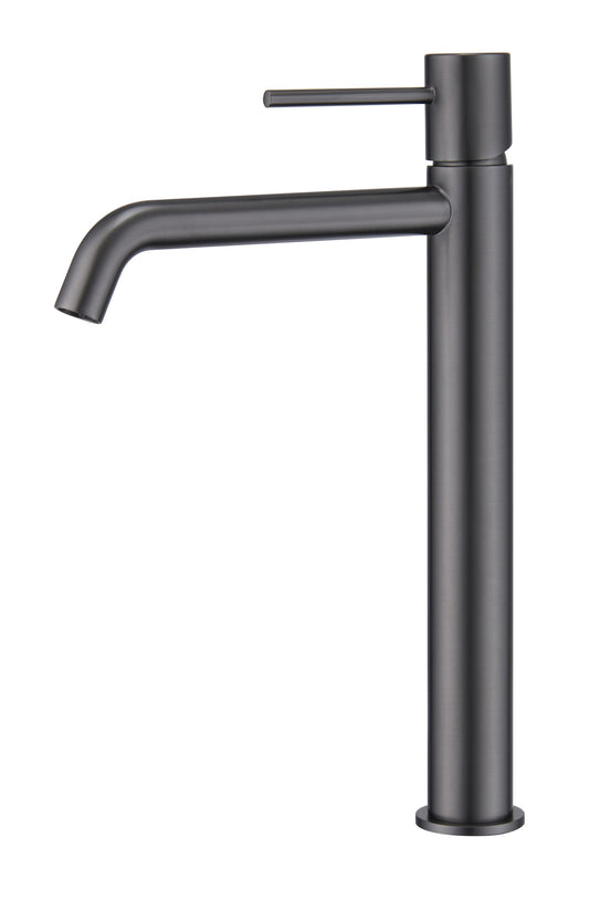 Rubinetto alto per ciotola senza scarico ottone grigio visto dall'alto con scarico e interno visibili - Exagonshop