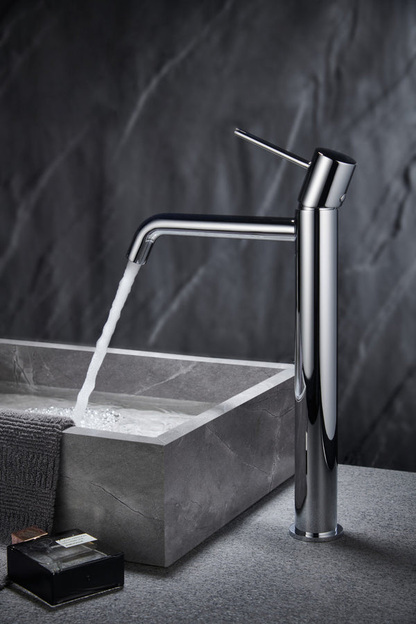 Rubinetto miscelatore alto per lavabo monocomando senza scarico in ottone cromato Memo