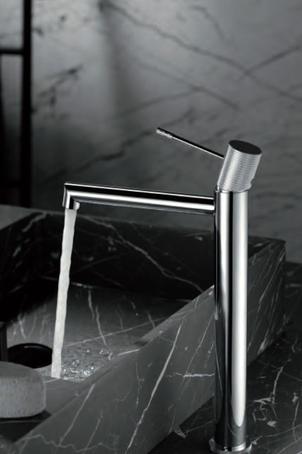 Rubinetto miscelatore alto per lavabo senza scarico in ottone cromo Melin