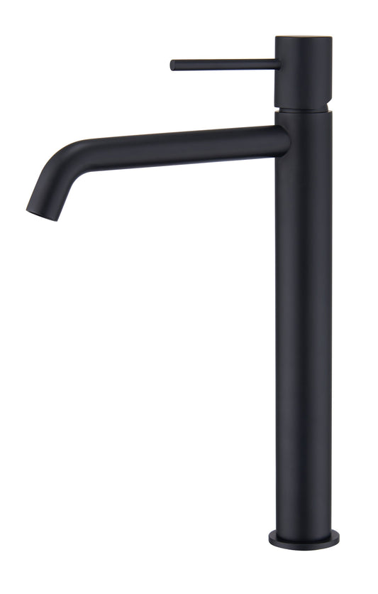 Rubinetto alto per ciotola senza scarico ottone nero opaco visto dall'alto con scarico e interno visibili - Exagonshop