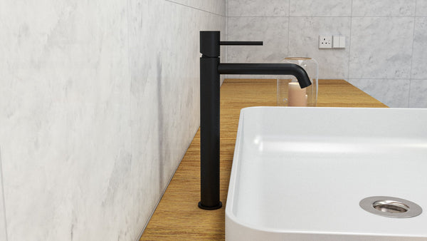 Rubinetto miscelatore alto per lavabo senza scarico in ottone nero opaco Memo