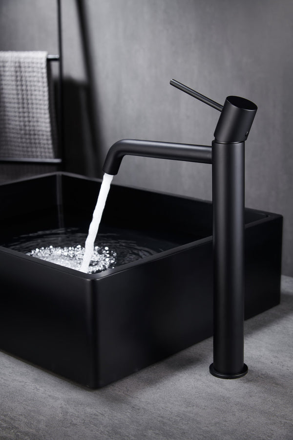 Rubinetto miscelatore alto per lavabo senza scarico in ottone nero opaco Memo