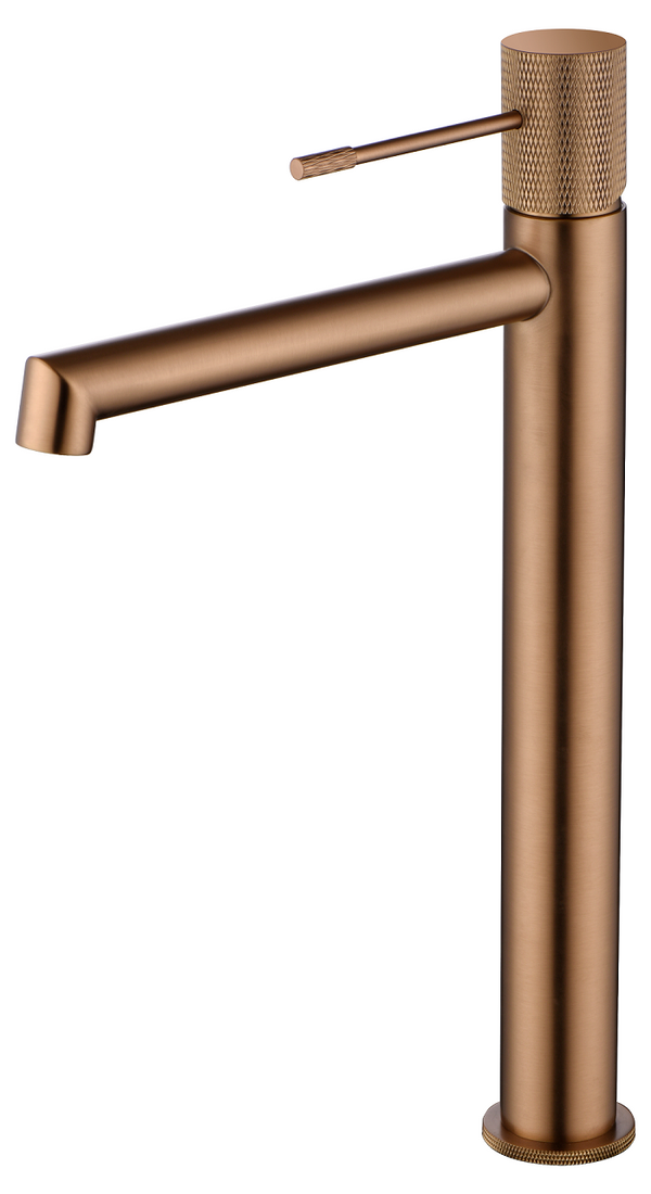 Miscelatore alto lavabo senza scarico in ottone oro rosa Oro Mat, vista frontale su sfondo bianco - Exagonshop