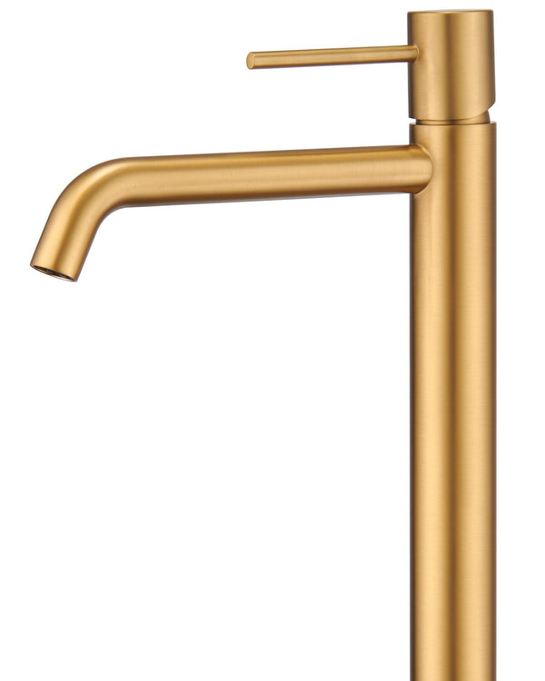 Coppia rubinetti lavabo alto e bidet senza scarico oro Oro Mat visto dall'alto con scarico e interno visibili - Exagonshop