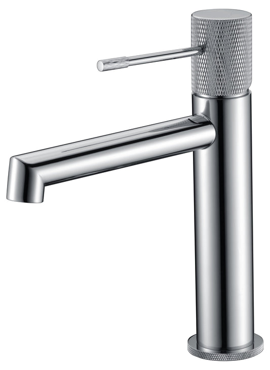 Rubinetto lavabo senza scarico in ottone cromato Melin, vista laterale del profilo e della forma - Exagonshop
