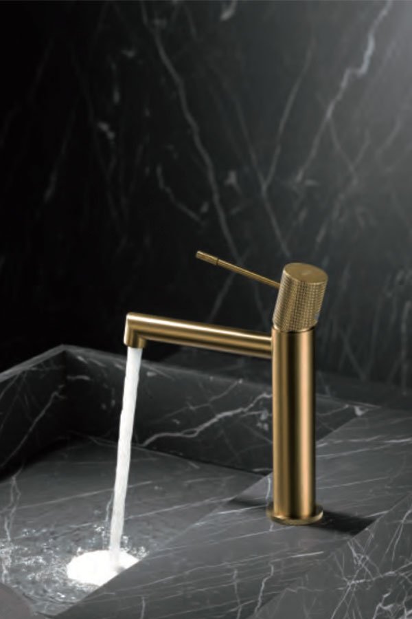 Rubinetto miscelatore lavabo senza scarico in ottone oro spazzolato Melin