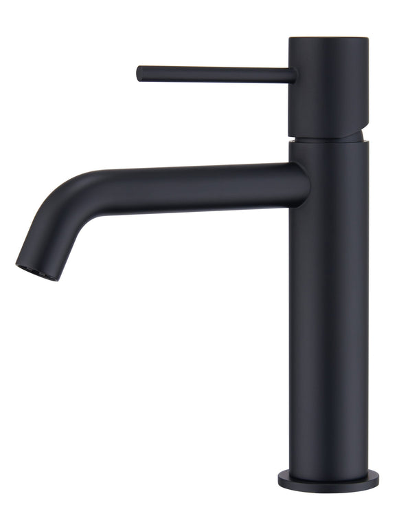 Coppia rubinetti lavabo e bidet senza scarico ottone nero, vista laterale del profilo e della forma - Exagonshop