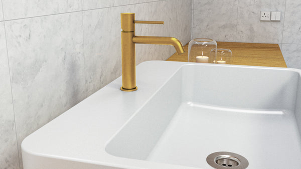 Coppia rubinetti lavabo e bidet senza scarico oro spazzolato Memo