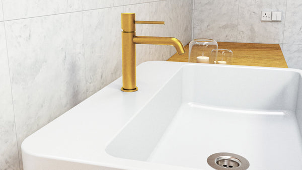 Rubinetto miscelatore per lavabo monocomando senza scarico in ottone oro spazzolato Memo