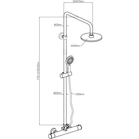 Colonna Doccia Termostatica tonda Regolabile in altezza con deviatore Soffione 20 cm Doccetta e flessibile 150 cm Ottone Cromo