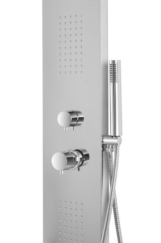 Pannello doccia quadro con doccetta getti laterali e top in acciaio cromato