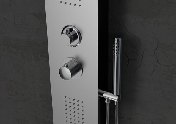 Pannello Doccia 136x20x46 multifunzione con soffione doccetta e getti laterali Inox Satinato Square