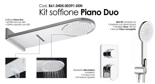 Nikles Piano Duo set doccia con miscelatore soffione slim illuminato led getto cascata doccetta e corpo incasso cromo