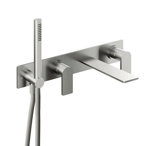 Treemme 3.6 RWIT9AD7IS03 miscelatore vasca a muro con bocca e doccetta con maniglia a leva senza parte incasso inox satinato