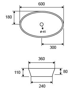 Lavabo ovale 60X36 Da Appoggio In Porcellana Bianca New, vista laterale del profilo e della forma - Exagonshop