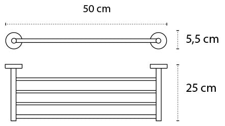 Rack Portasciugamani 50 Cm In Acciaio Inox Cromo New Line N2 Cromo Lucido, vista laterale del profilo a muro - Exagonshop