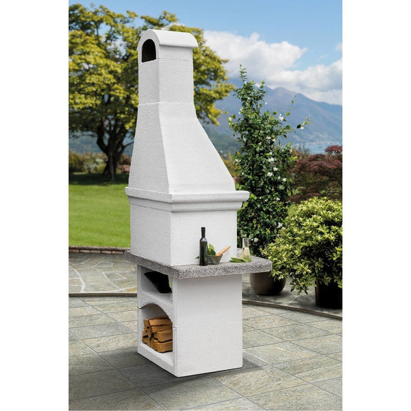 Palazzetti Salina 2 barbecue a carbonella per terrazza con Piano in Marmotech effetto granito grigio