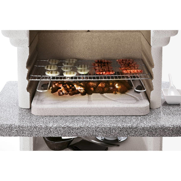 Palazzetti Salina 2 barbecue a carbonella per terrazza con Piano in Marmotech effetto granito grigio