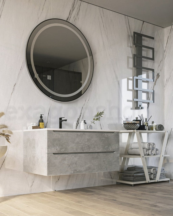 Mobile bagno grigio 100x45 San Marino con lavabo in con lavabo e rubinetteria, vista frontale su sfondo neutro - Exagonshop