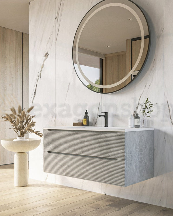 Mobile bagno grigio 100x45 San Marino con lavabo in, vista dall'alto del piano con lavabo - Exagonshop