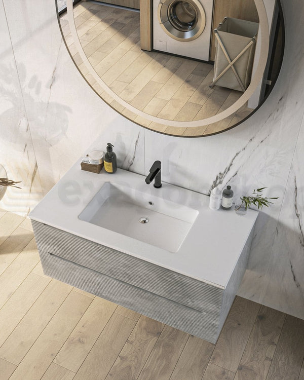 Mobile bagno grigio 100x45 San Marino con lavabo in, vista laterale della struttura sospesa - Exagonshop