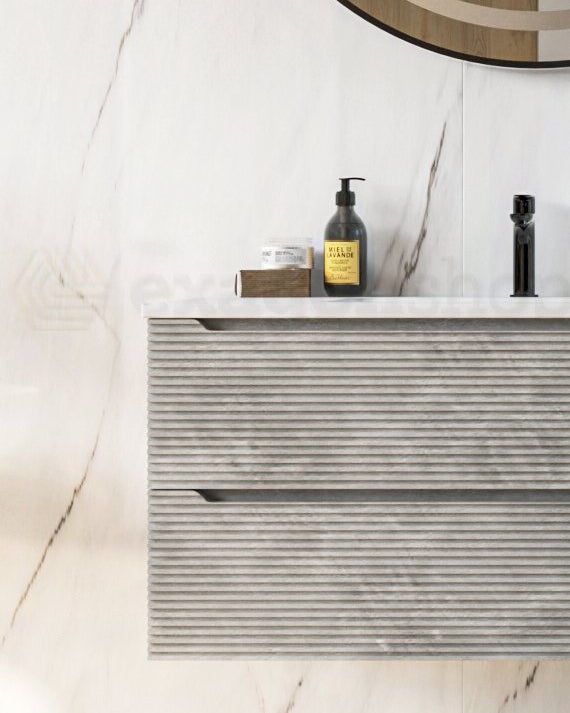 Mobile bagno grigio 100x45 San Marino con lavabo in, dettaglio ravvicinato della finitura e del cassetto - Exagonshop