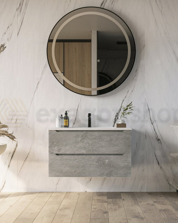 Mobile bagno grigio 80x45 San Marino con lavabo in con lavabo e rubinetteria, vista frontale su sfondo neutro - Exagonshop