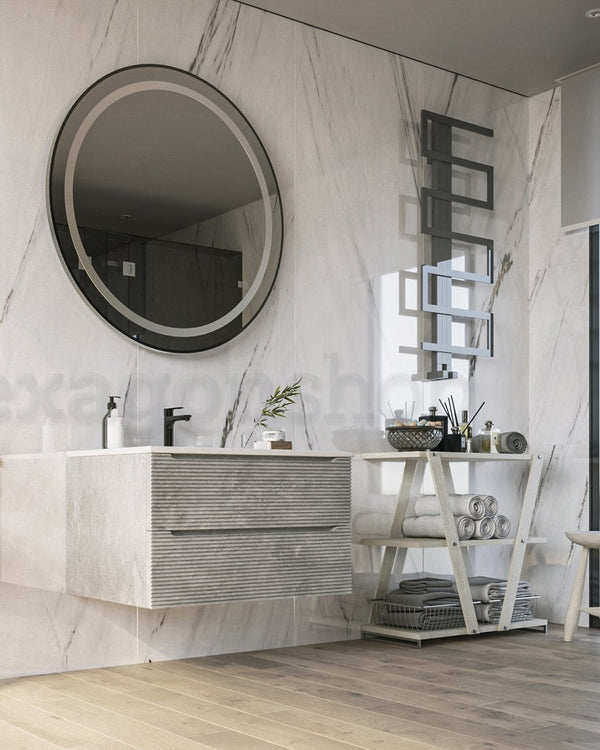 Mobile bagno grigio 80x45 San Marino con lavabo in, vista dall'alto del piano con lavabo - Exagonshop