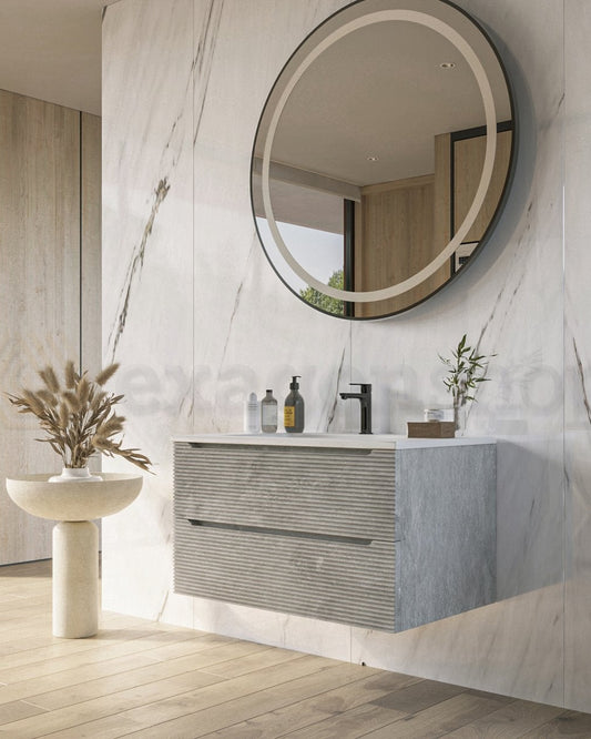 Mobile bagno grigio 80x45 San Marino con lavabo in, vista laterale della struttura sospesa - Exagonshop