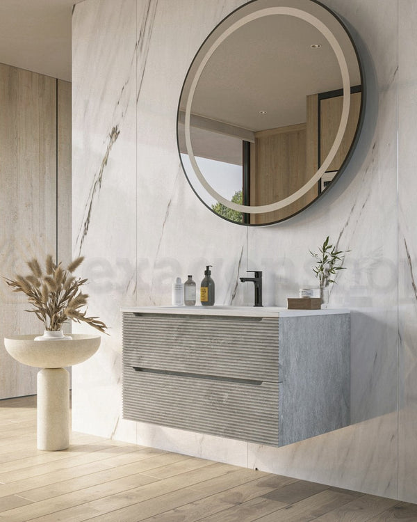 Mobile bagno grigio 80x45 San Marino con lavabo in, vista laterale della struttura sospesa - Exagonshop
