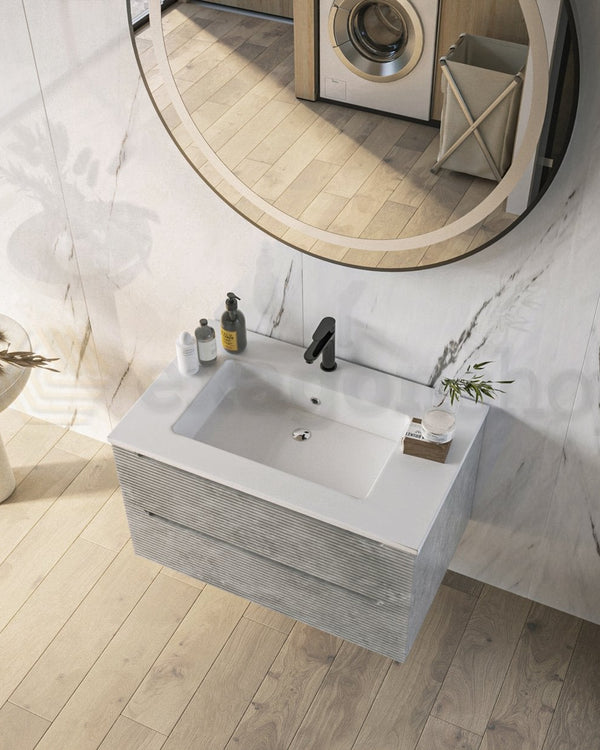 Mobile bagno grigio 80x45 San Marino con lavabo in con lavabo e rubinetteria, vista frontale su sfondo neutro - Exagonshop