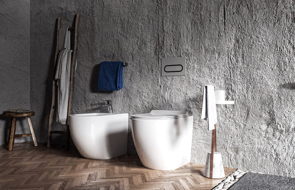 Sanitari filomuro ceramica vaso e bidet con sedile chiusura rallentata Linea Zeta
