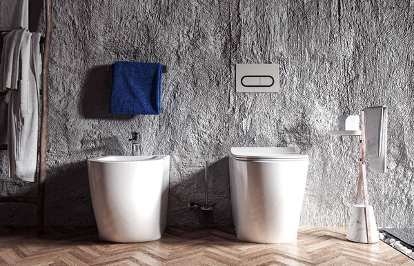 Sanitari filomuro ceramica vaso e bidet con sedile chiusura rallentata Linea Zeta