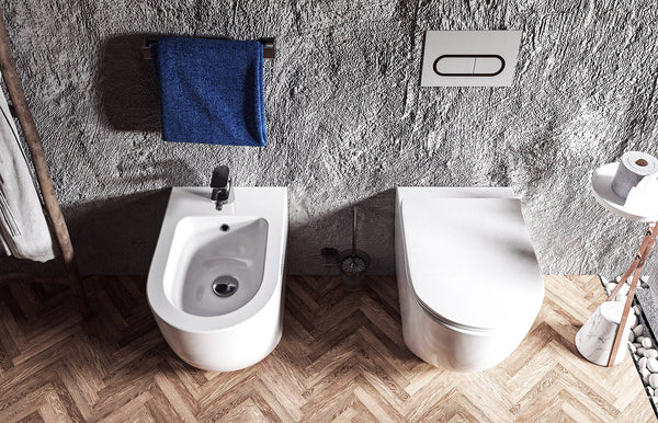 Sanitari filomuro ceramica vaso e bidet con sedile chiusura rallentata Linea Zeta
