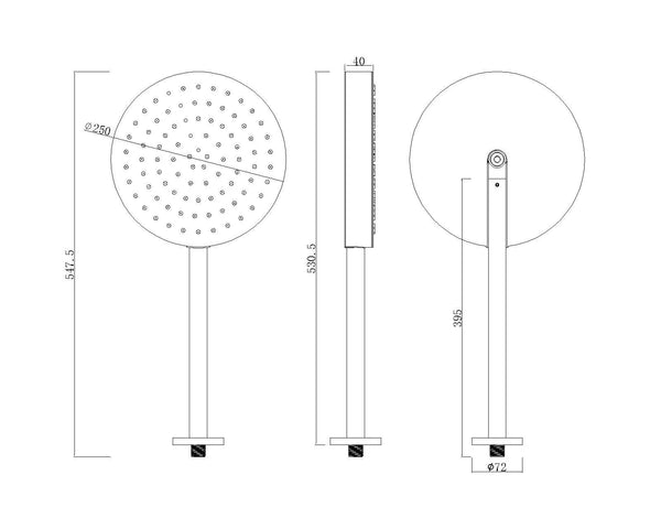 Soffione 25 cm Smart spessore 4 cm con braccio in acciaio nero opaco