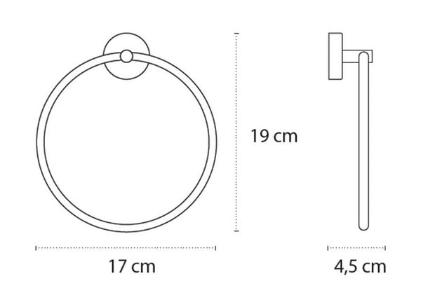 Portasciugamani Ad Anello In Acciaio Cromo New Line AS3, vista laterale del profilo a muro - Exagonshop