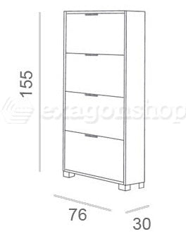 Capri scarpiera 76x30 salvaspazio 4 ante a ribalta H 155 visto dall'alto, composizione e proporzioni - Exagonshop