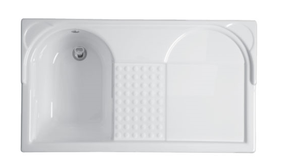 Colavene Duo mobile lavatoio 106x60 coprilavatrice con vasca sinistra e cesto portabiancheria bianco lucido
