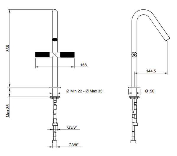 Treemme 22mm miscelatore lavabo alto monoforo inox satinato IT6053IS2GZZ