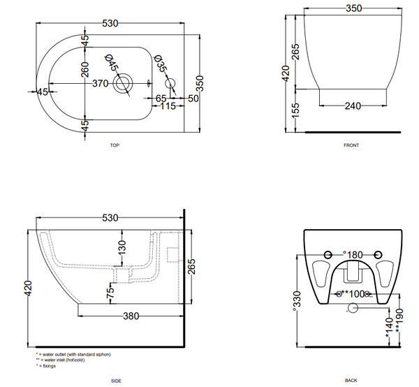 Cielo Enjoy Bidet Filo Muro sospeso 53x35 Monoforo Basalto