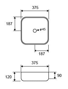 Lavabo 37x37 Da Appoggio In Porcellana Bianco New Line, vista laterale del profilo e della forma - Exagonshop