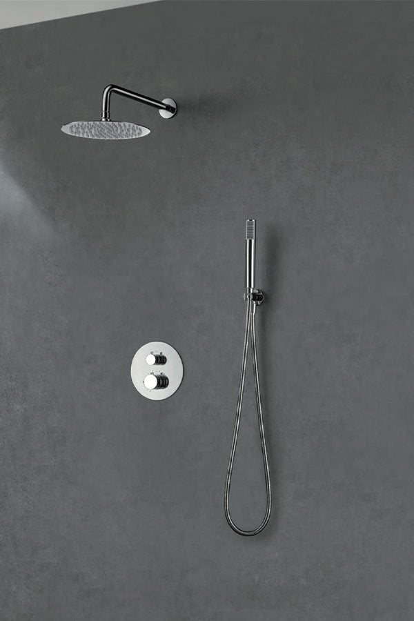 Set doccia termostatico da incasso con soffione 25 cm doccetta e flessibile cromo Melin
