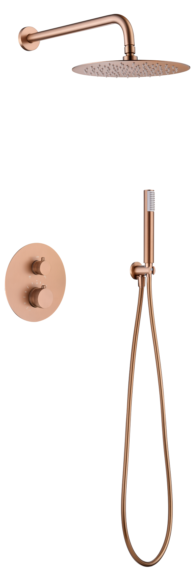 Set doccia termostatico da incasso con soffione 25 cm doccetta e flessibile oro rosa spazzolato Melin