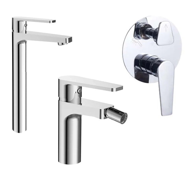 Set miscelatori lavabo alto bidet e doccia 2 vie con parte incasso Cromo Bridge