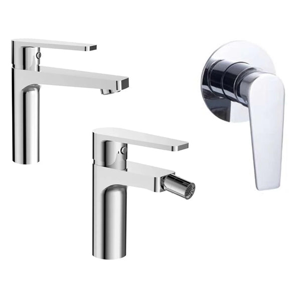 Set miscelatori lavabo bidet e doccia 1 vie con parte incasso Cromo Bridge
