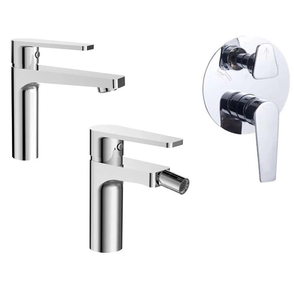 Set miscelatori lavabo bidet e doccia 2 vie con parte incasso Cromo Bridge